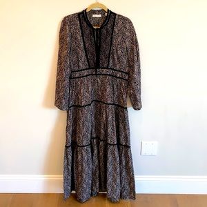DOEN Black dress, long sleeve, midi, size large